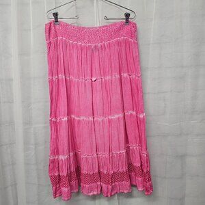 Style & Co Skirt Peasant Midi Tiered Pink Festival Boho Hippie Cottage Grunge L